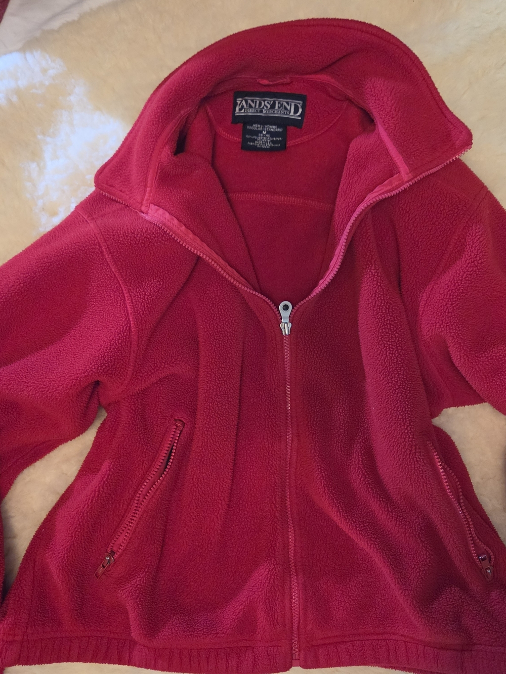 Lands' End Women's Bright Red Teddy Fleece Zip Jacket